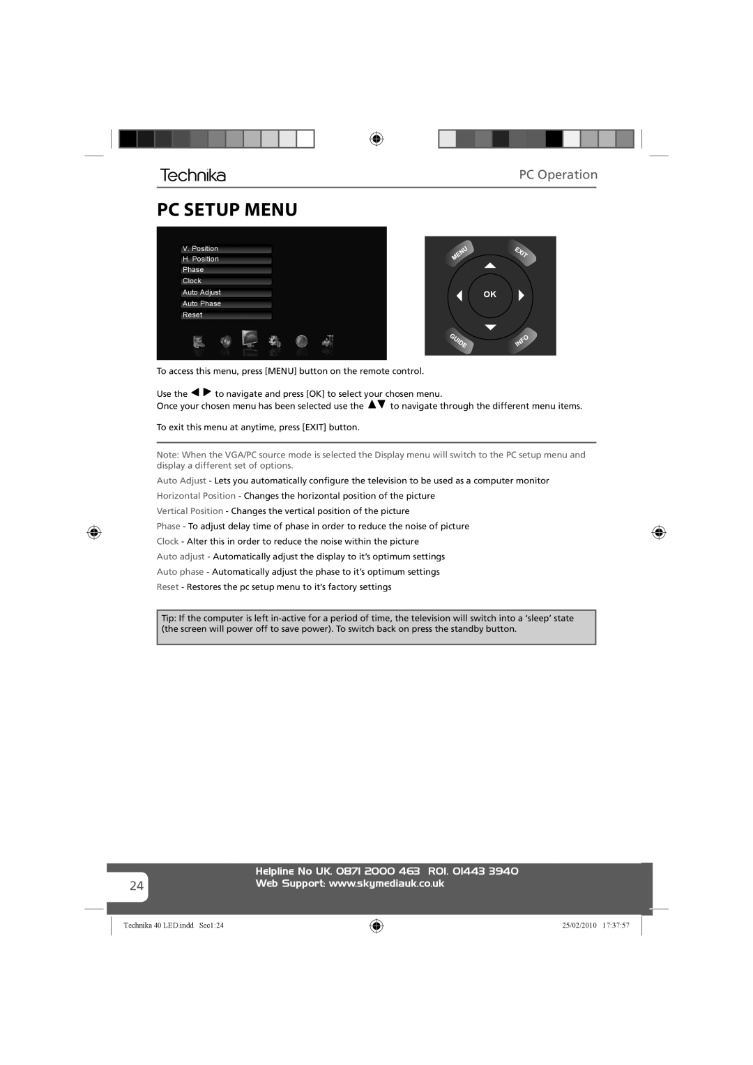 Technika 40-260 manual PC Setup Menu 