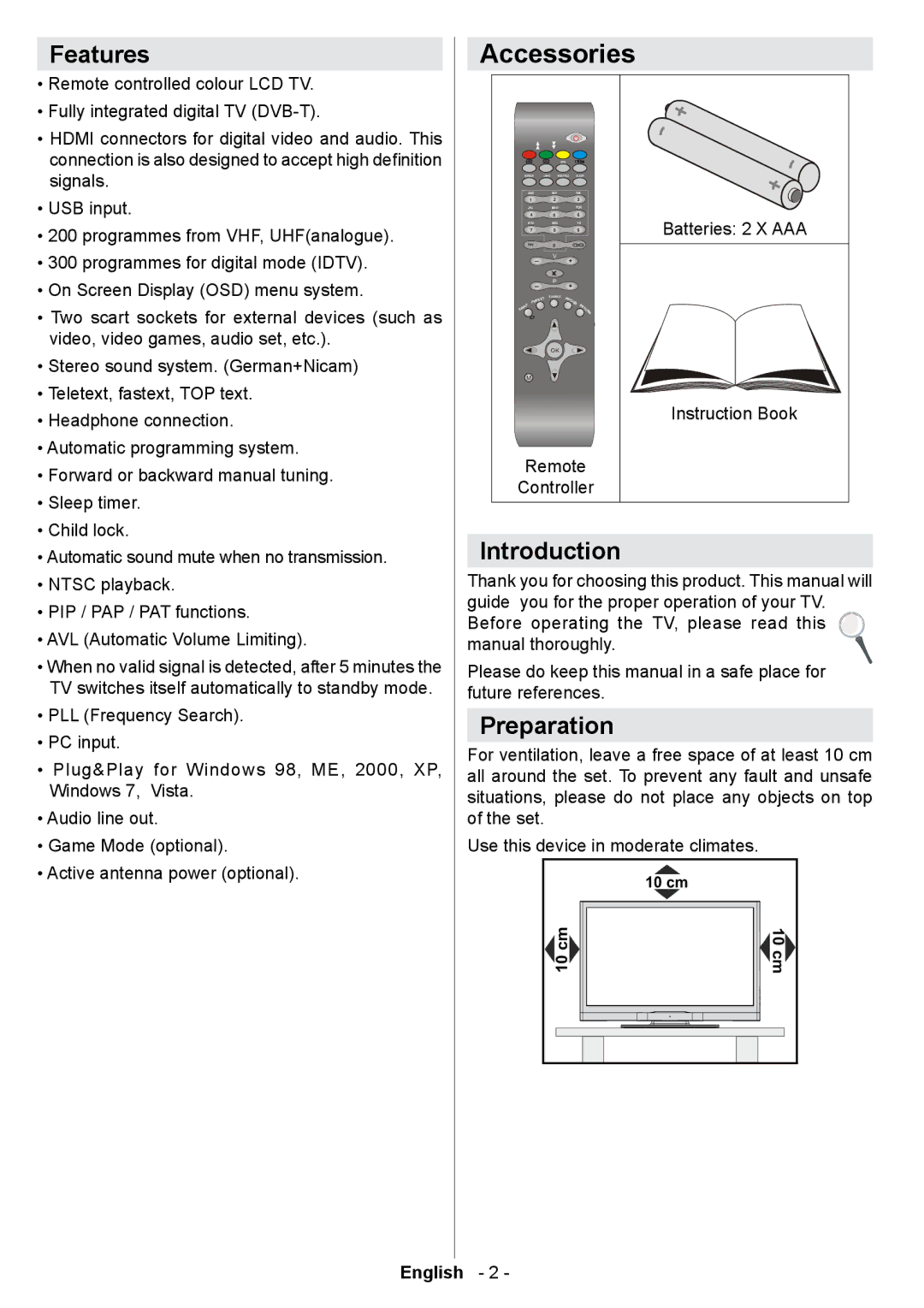 Technika 42-2020 manual Accessories, Features, Introduction, Preparation, English 