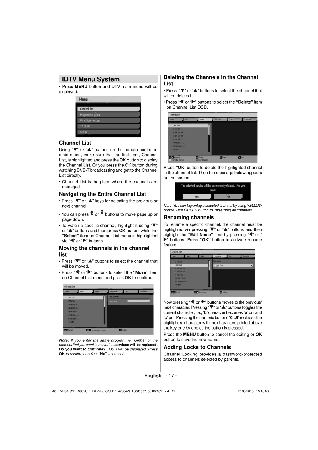 Technika 42-2030 operating instructions Idtv Menu System 