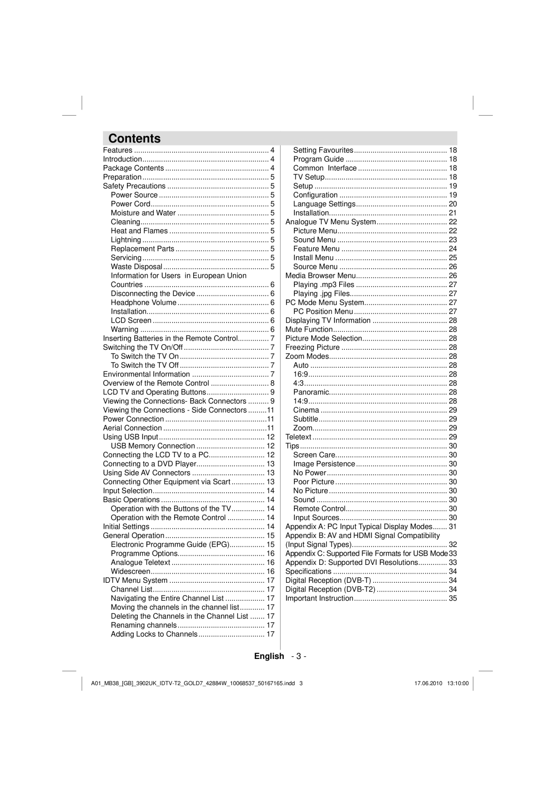 Technika 42-2030 operating instructions Contents 