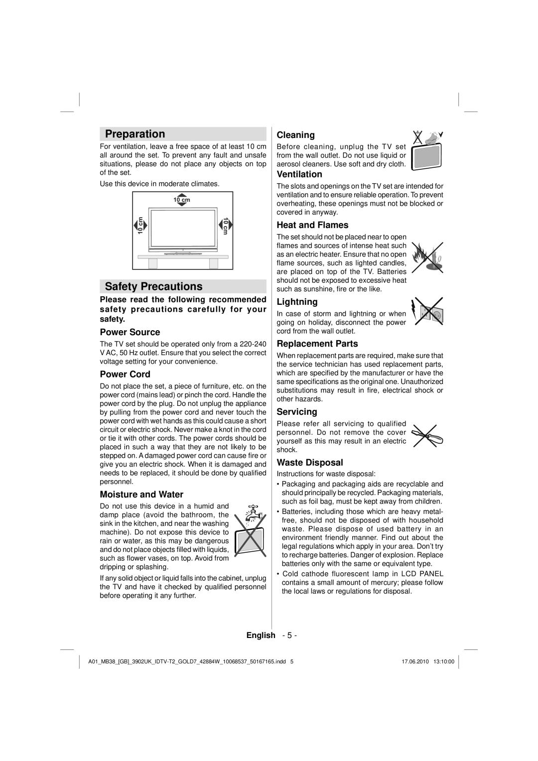 Technika 42-2030 operating instructions Preparation, Safety Precautions 