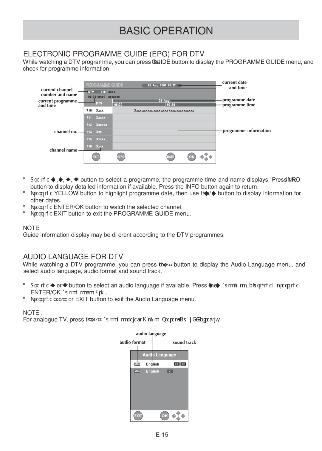 Technika 42-502 manual Electronic Programme Guide EPG for DTV, Audio Language for DTV 