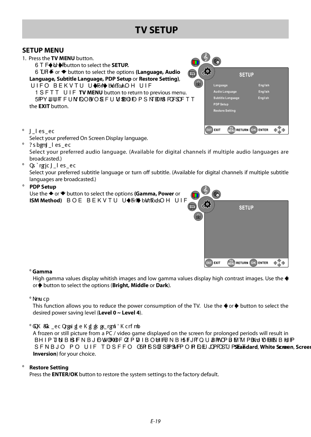 Technika 42-502 manual Setup Menu 