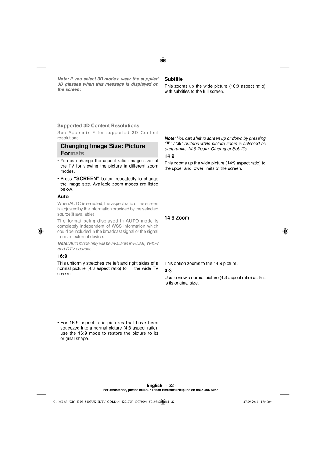 Technika 42-8533D manual Changing Image Size Picture 