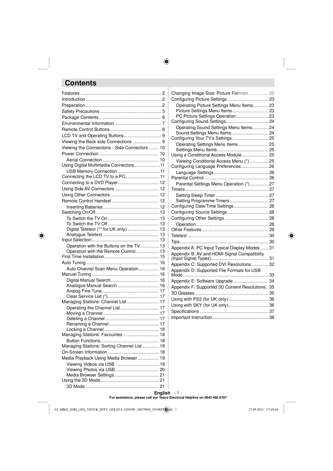 Technika 42-8533D manual Contents 