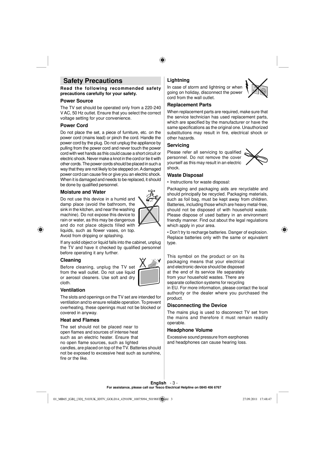 Technika 42-8533D manual Safety Precautions 