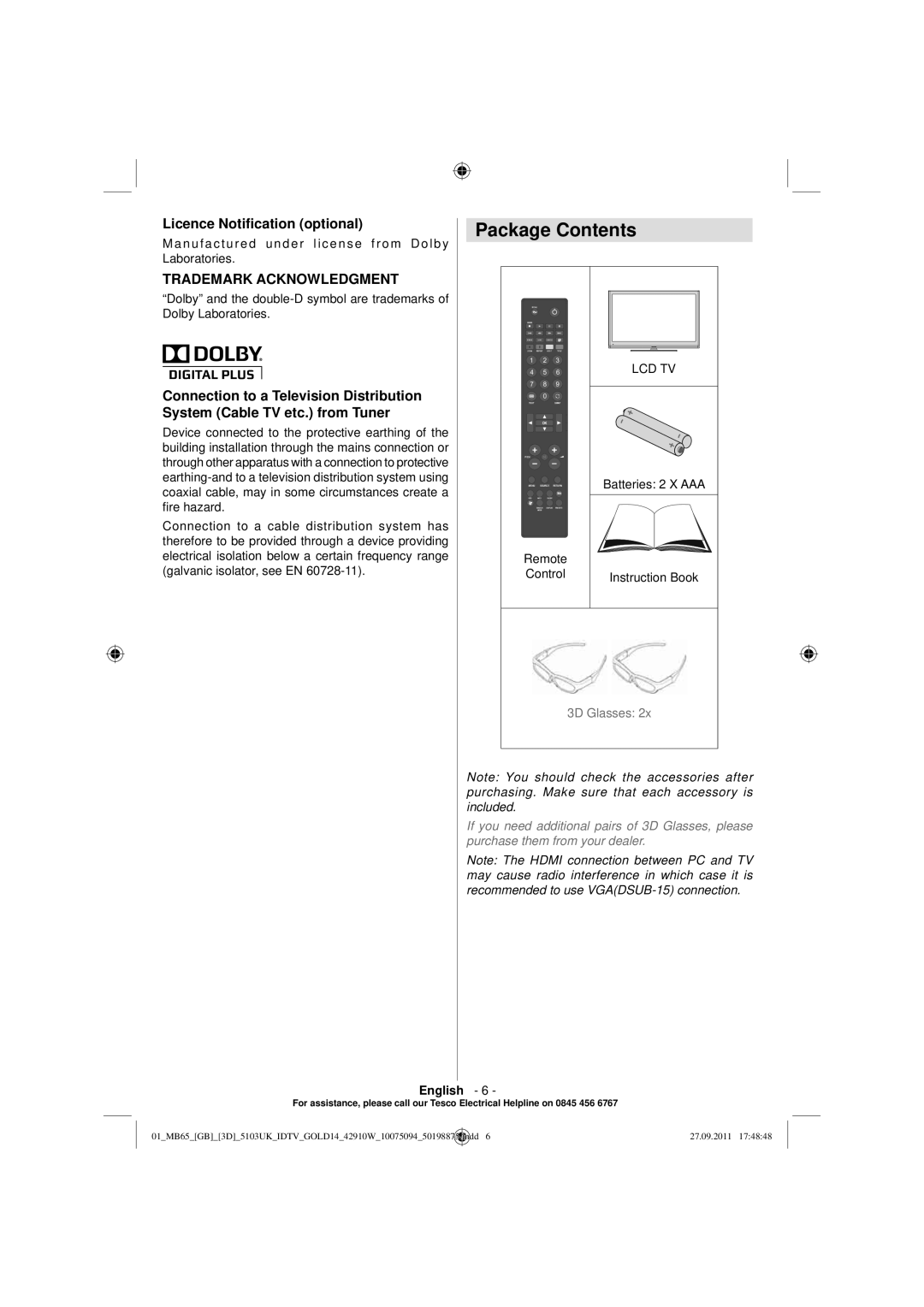 Technika 42-8533D manual Package Contents 