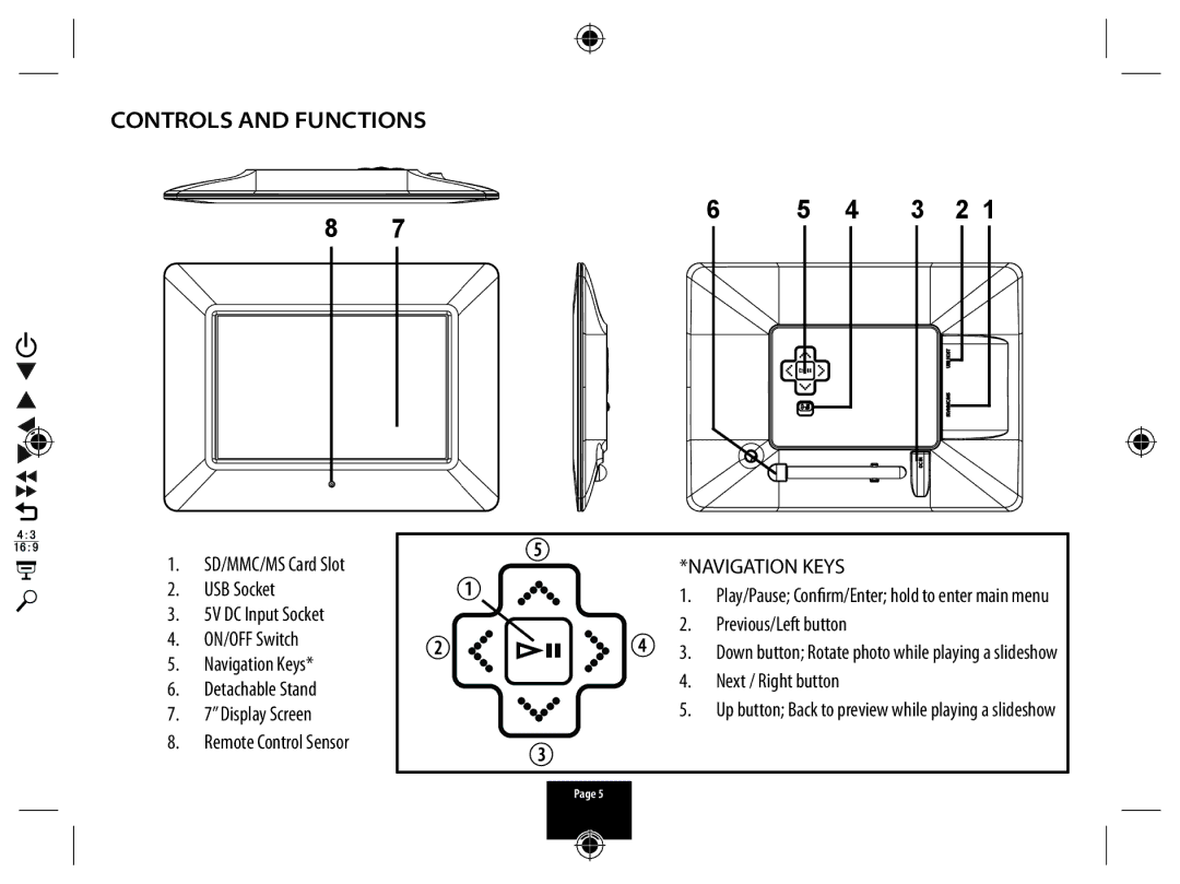 Technika A700 manual Controls and Functions, Previous/Left button, Next / Right button 