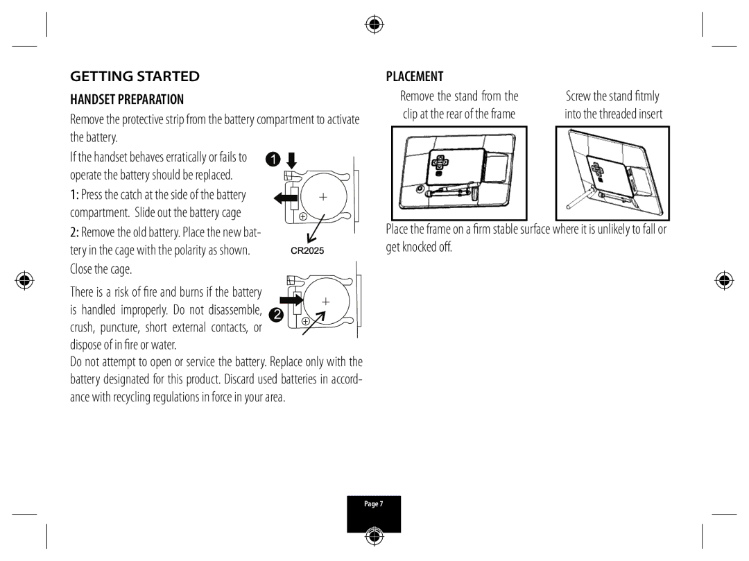 Technika A700 manual Getting Started Handset Preparation, Remove the old battery. Place the new bat, Placement 