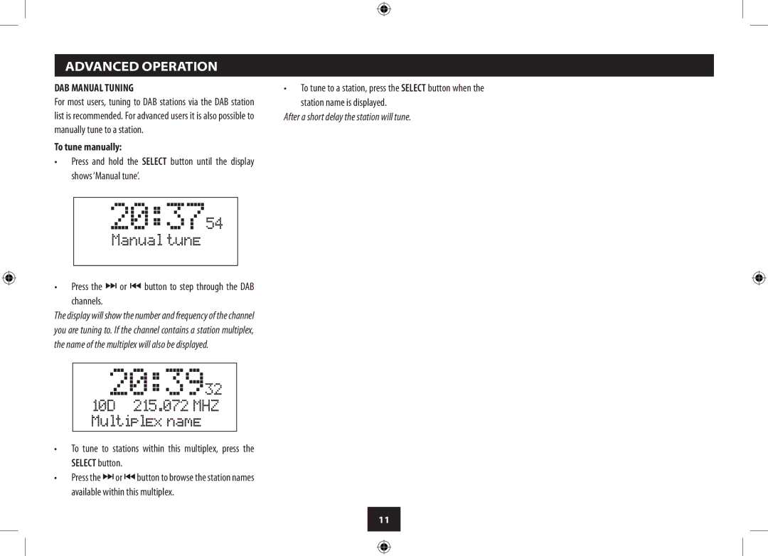 Technika CR121DAB Advanced Operation, DAB Manual Tuning, To tune manually 