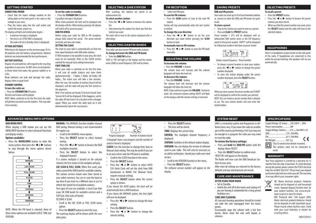 Technika DAB-113B manual Dab Menu/Info, After Using Your Radio, Care and Cleaning 