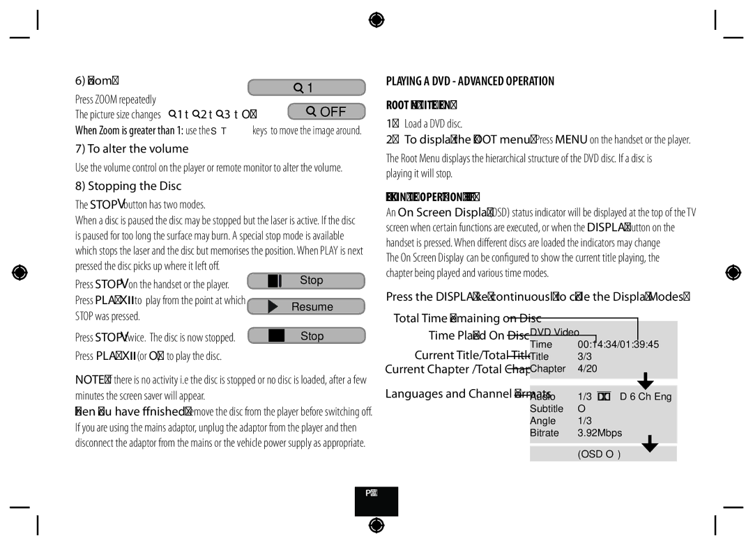 Technika DPDVD7 manual Off, Playing a DVD Advanced Operation Root and Title Menus, Checking the Operational Status 