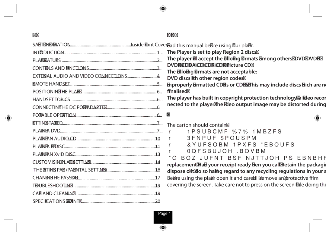 Technika DPDVD7 manual Contents, Introduction, Unpacking 