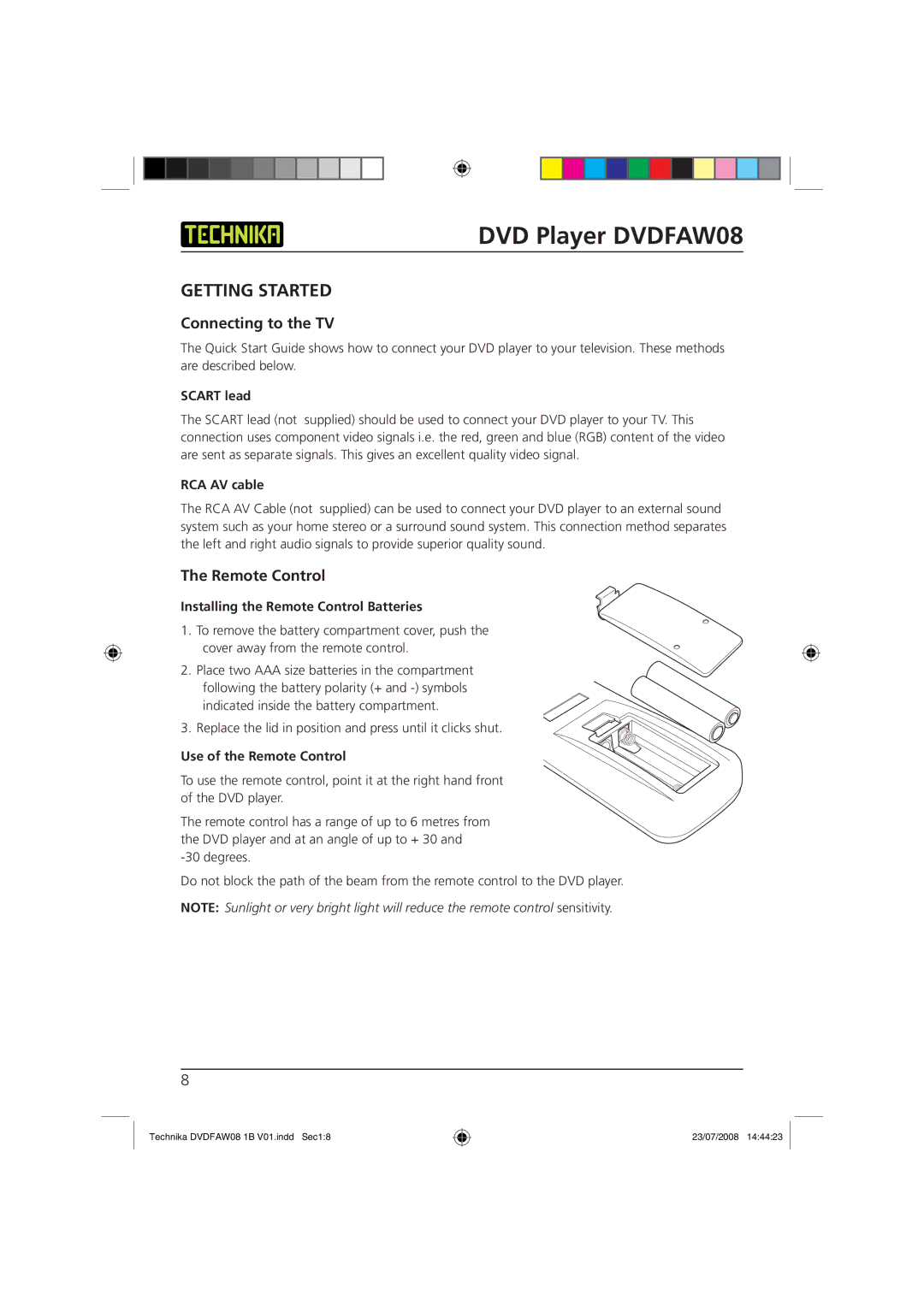 Technika DVDFAW08 manual Getting Started, Connecting to the TV 