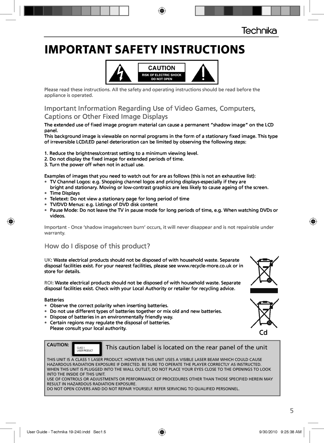 Technika LCD 19-240 manual How do I dispose of this product?, Important Safety Instructions 