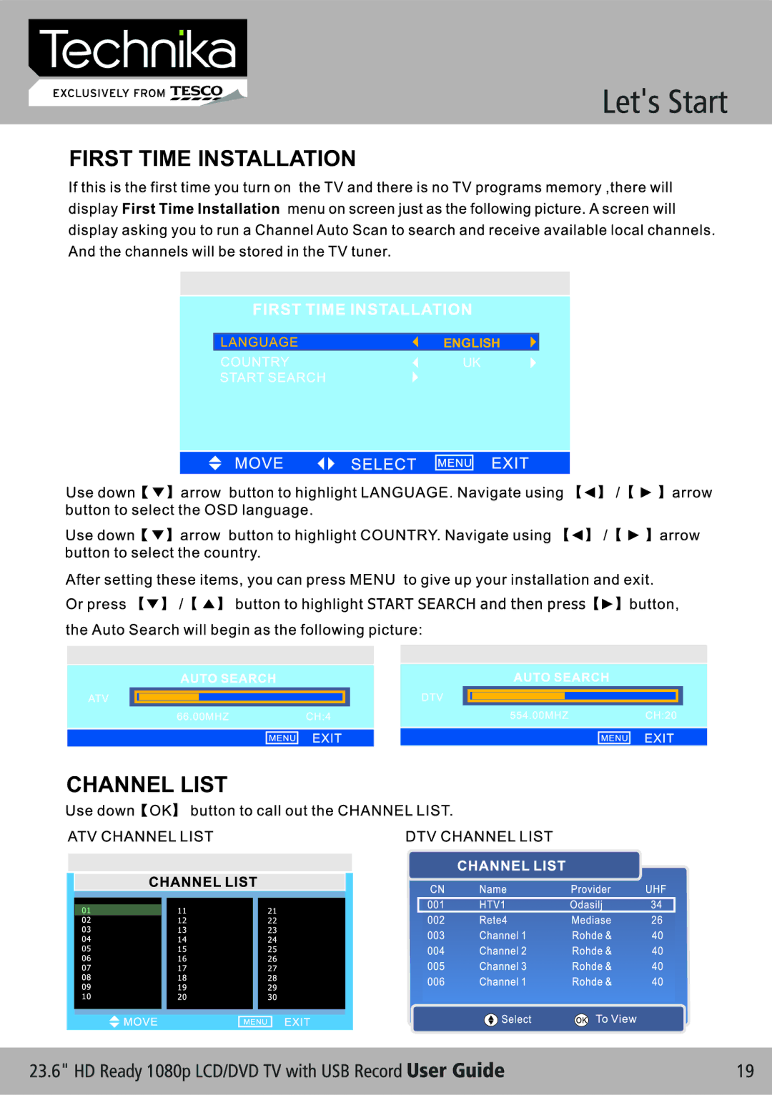 Technika LCD 24-621 manual First Time Installation, Channel List 