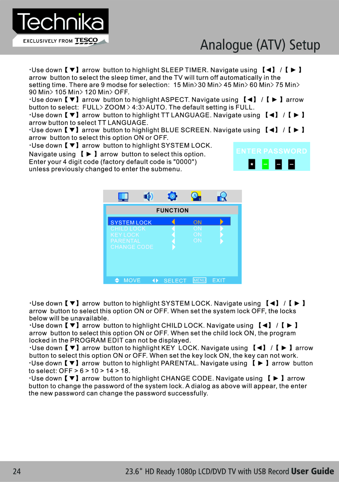 Technika LCD 24-621 manual Enter Password 