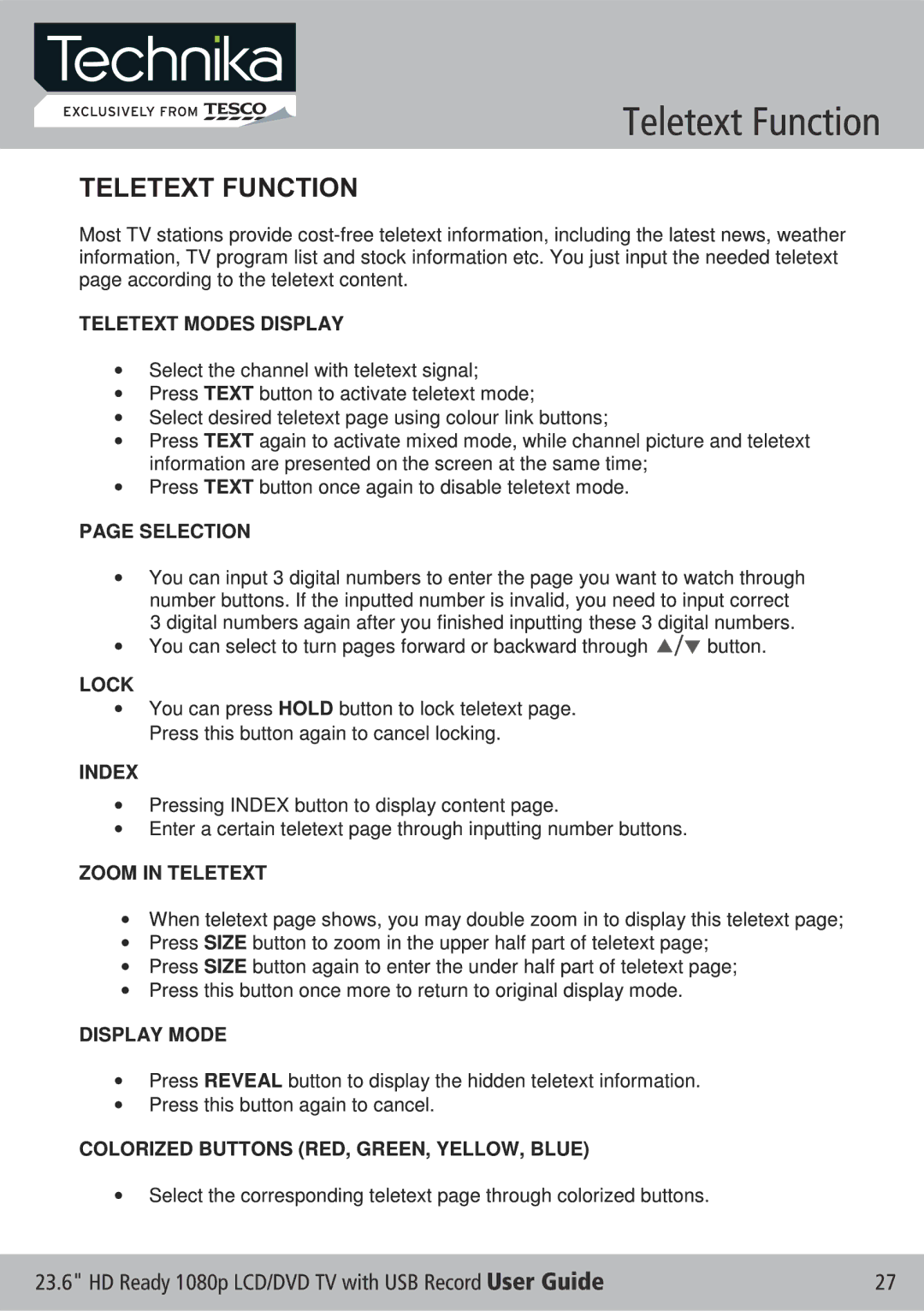 Technika LCD 24-621 manual Teletext Function 