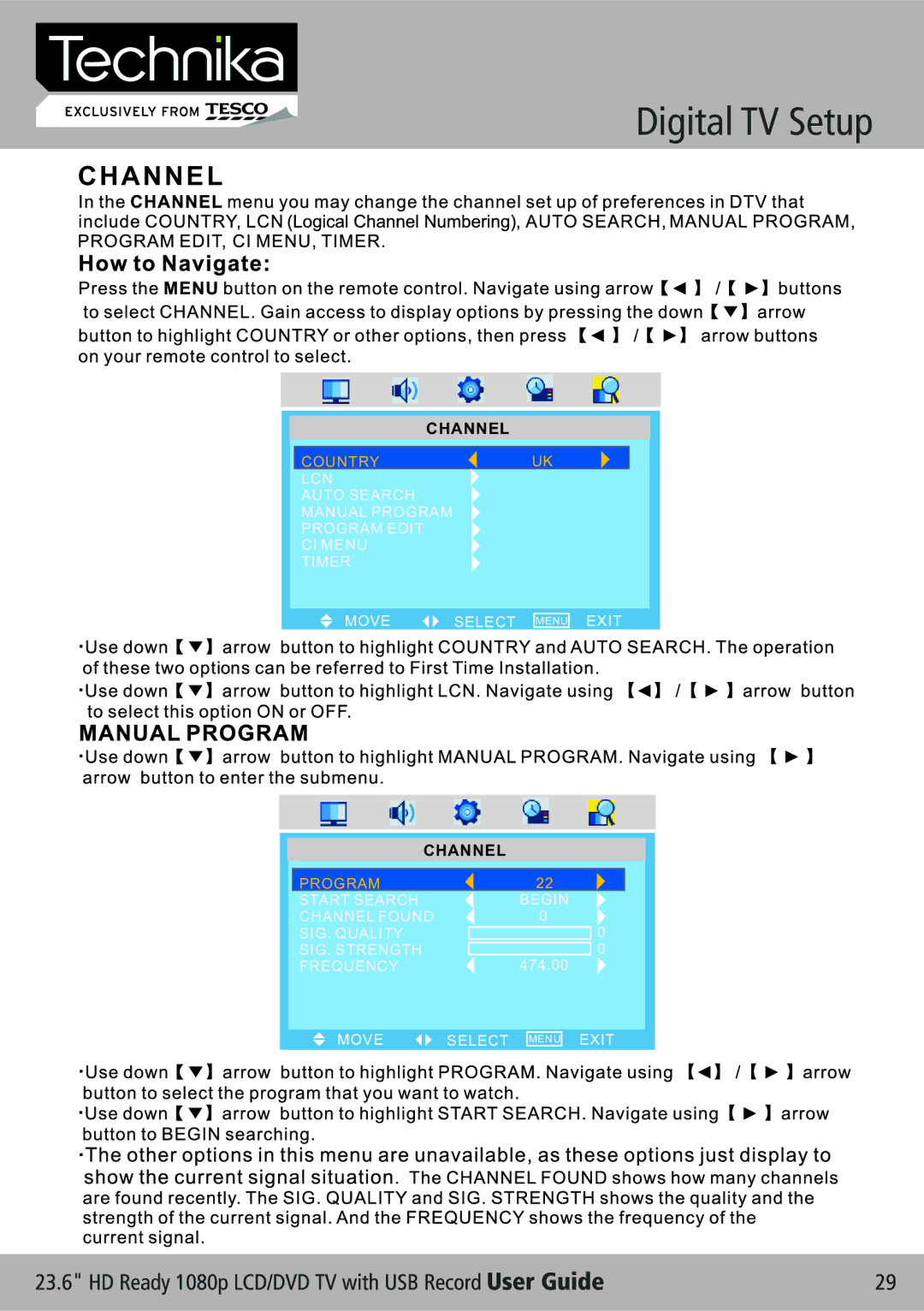 Technika LCD 24-621 manual Start Search Begin Channel Found SIG. Quality SIG. Strength 