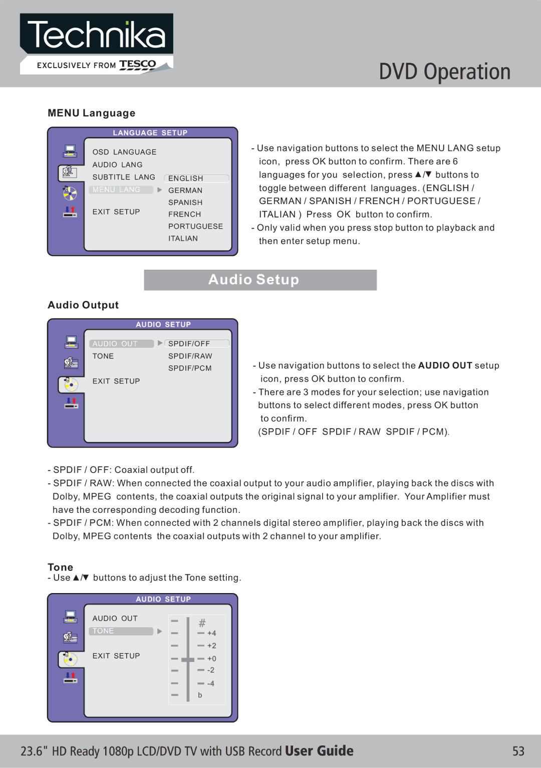 Technika LCD 24-621 manual Audio Setup 