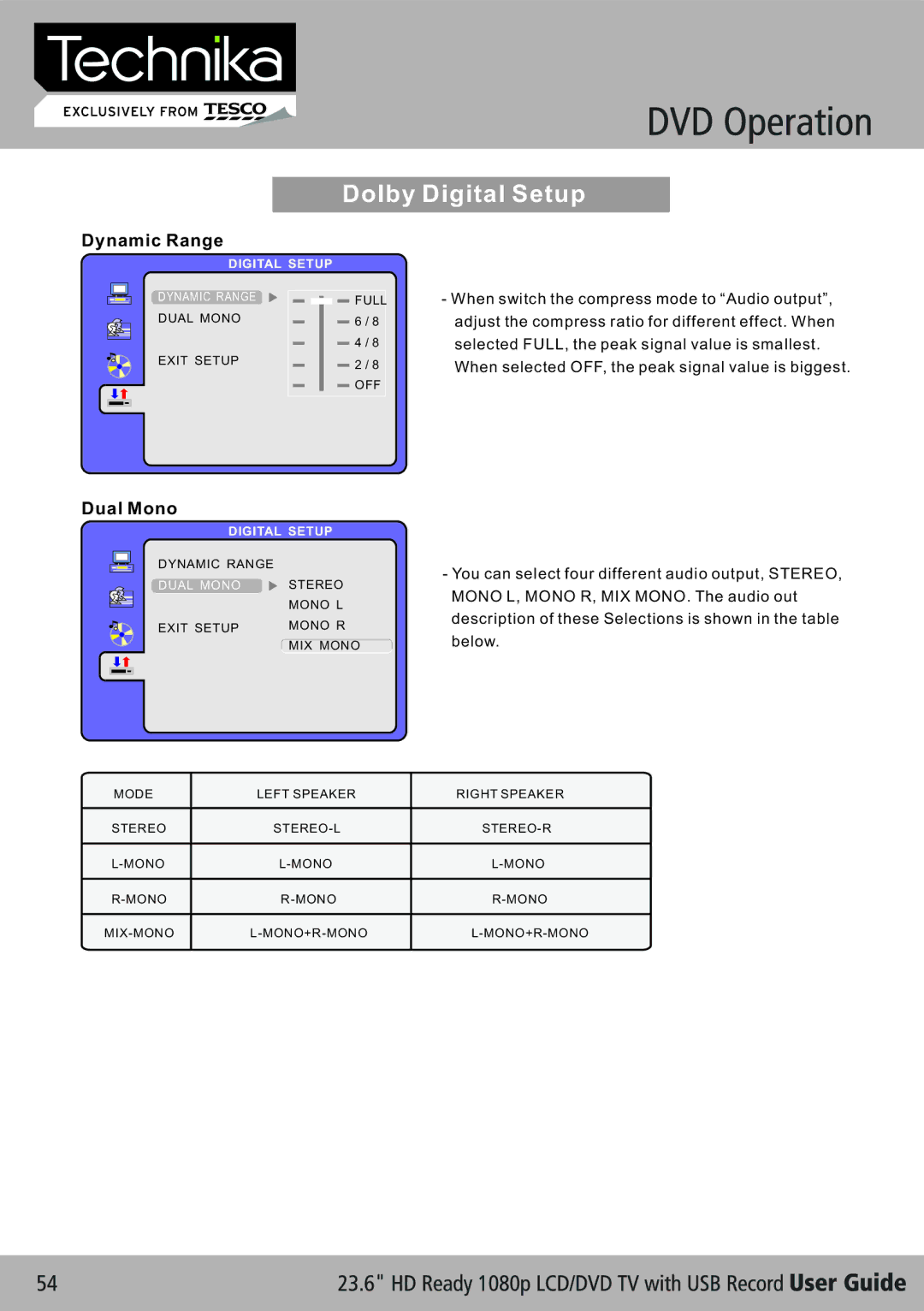 Technika LCD 24-621 manual Dolby Digital Setup 