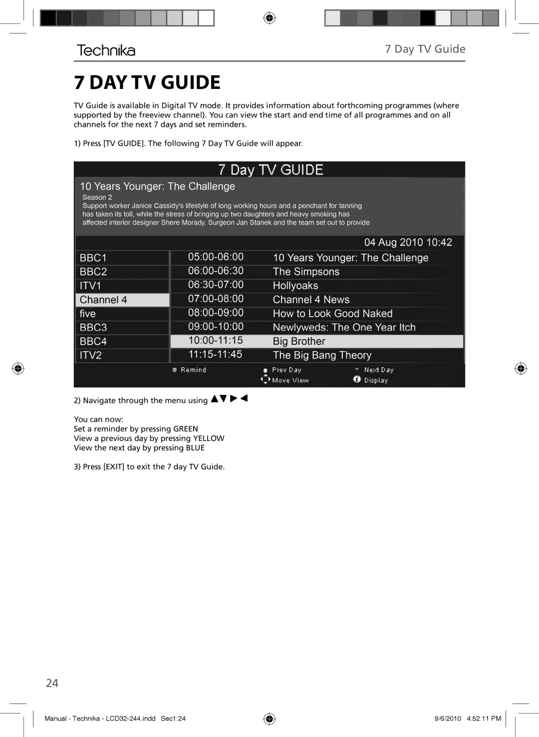 Technika LCD 32-244 manual DAY TV Guide, Day TV Guide 