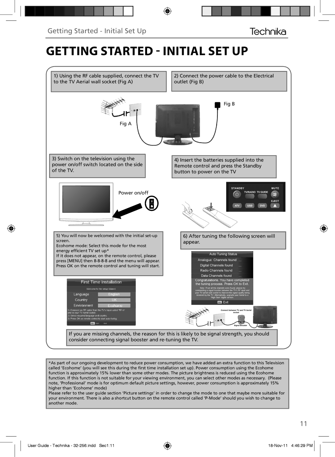 Technika LCD 32-256 manual Getting Started  Initial SET UP, Getting Started Initial Set Up 