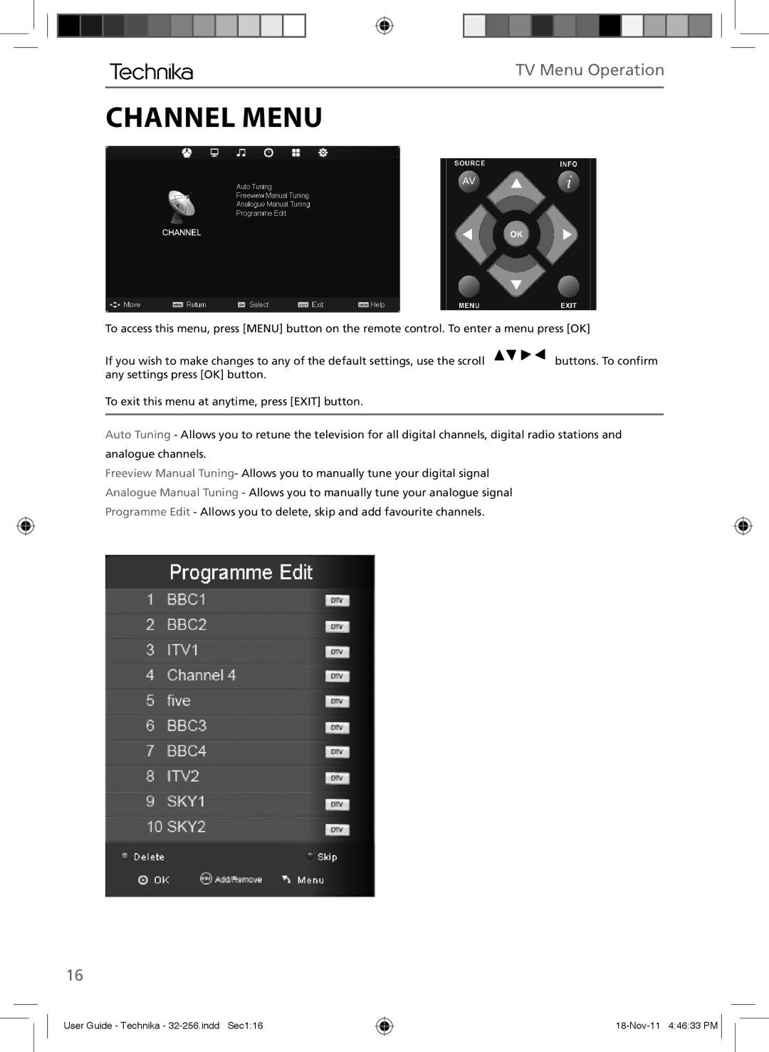 Technika LCD 32-256 manual Channel Menu, TV Menu Operation 