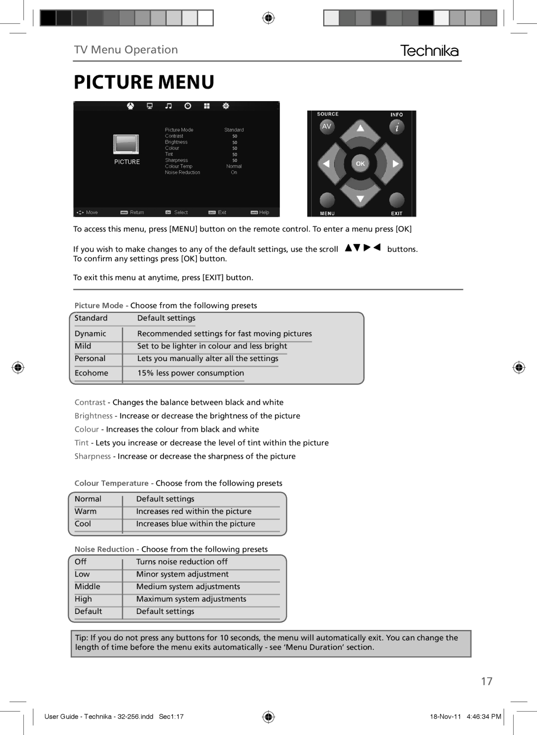 Technika LCD 32-256 manual Picture Menu 