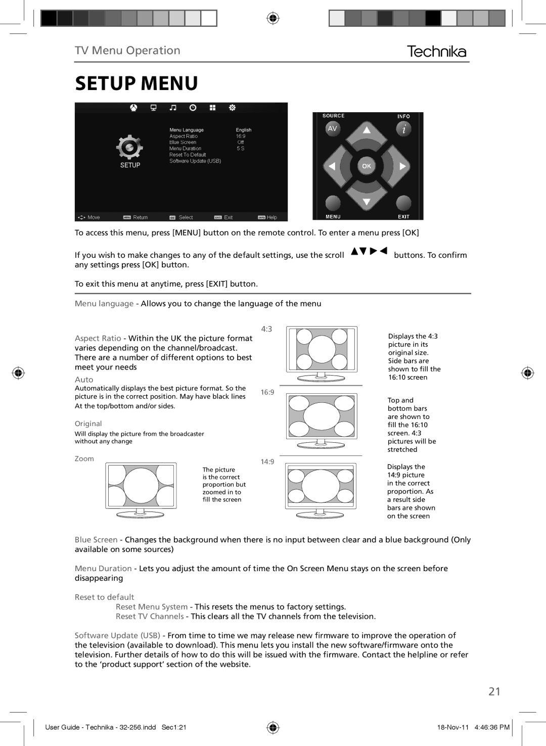 Technika LCD 32-256 manual Setup Menu, Auto 