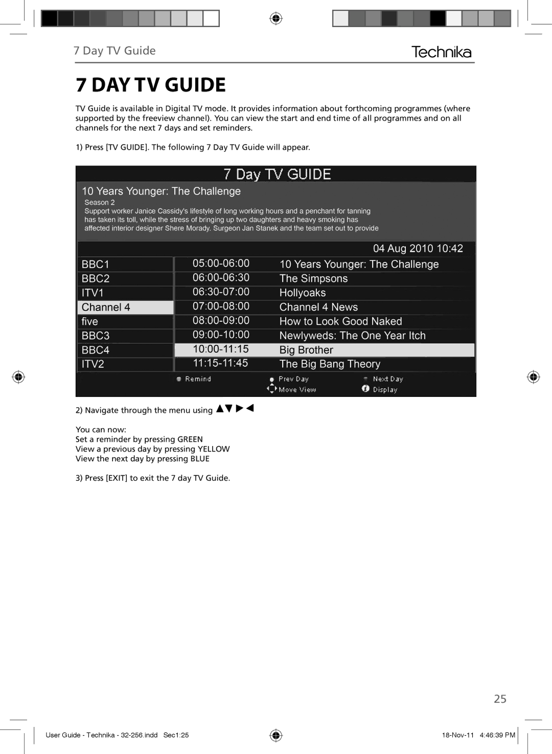 Technika LCD 32-256 manual DAY TV Guide, Day TV Guide 