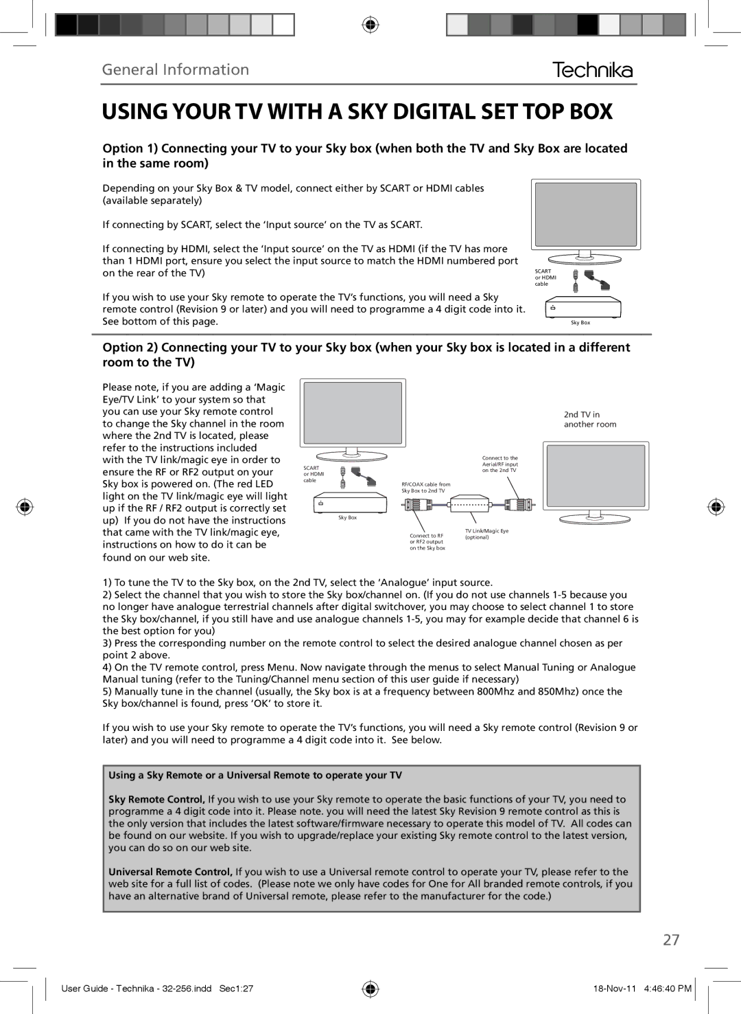 Technika LCD 32-256 manual Using Your TV with a SKY Digital SET TOP BOX, General Information 