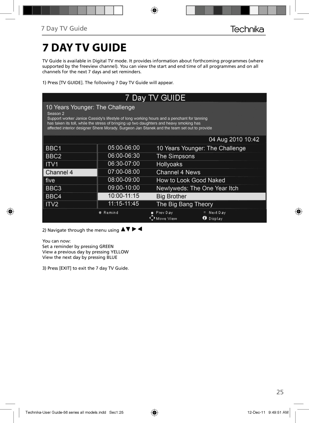 Technika LCD 32-56L, LCD 32-56D, LCD 26-56D manual DAY TV Guide, Day TV Guide 