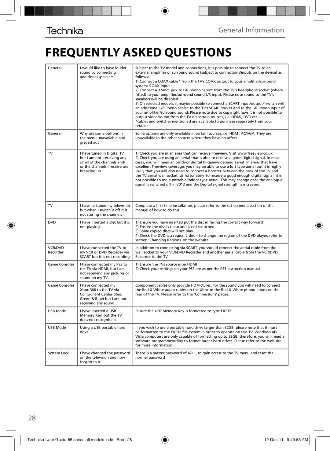 Technika LCD 32-56D, LCD 32-56L, LCD 26-56D manual Frequently Asked Questions, Dvd 