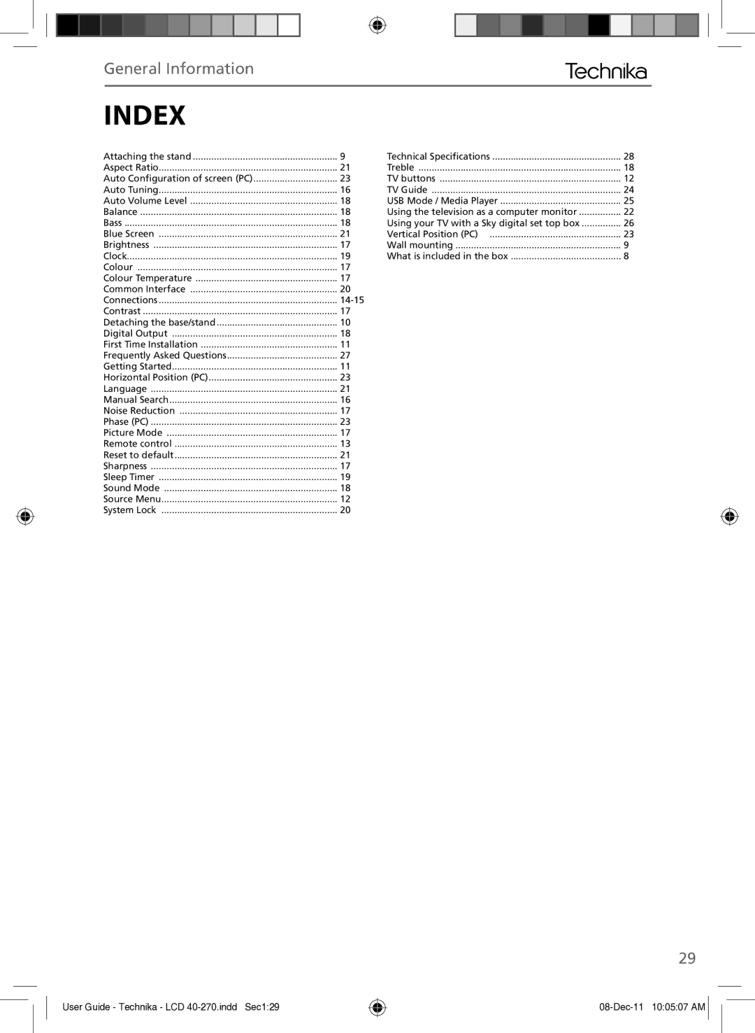 Technika LCD 40-270 manual Index 