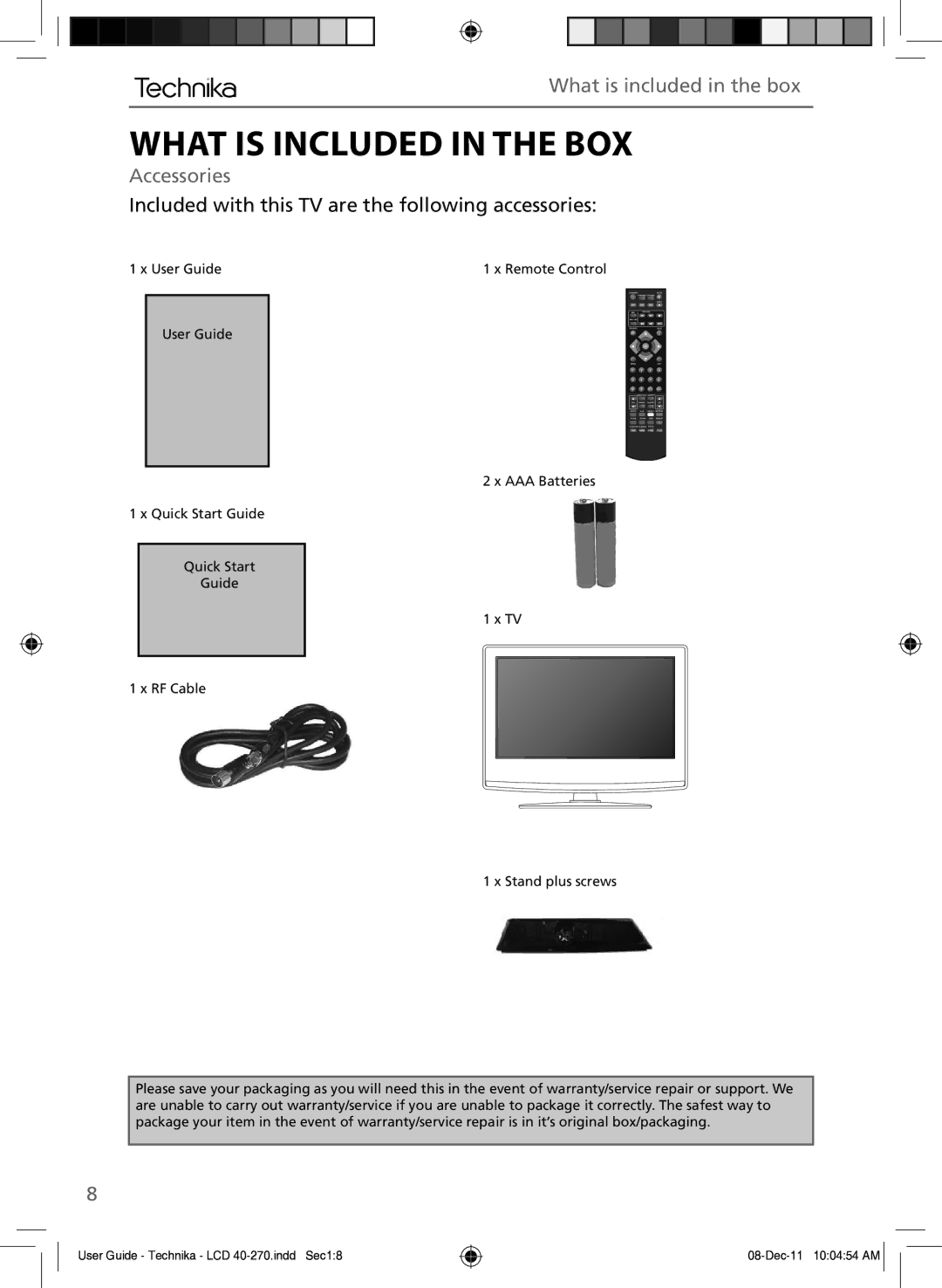 Technika LCD 40-270 manual What is Included in the BOX, What is included in the box, Accessories 