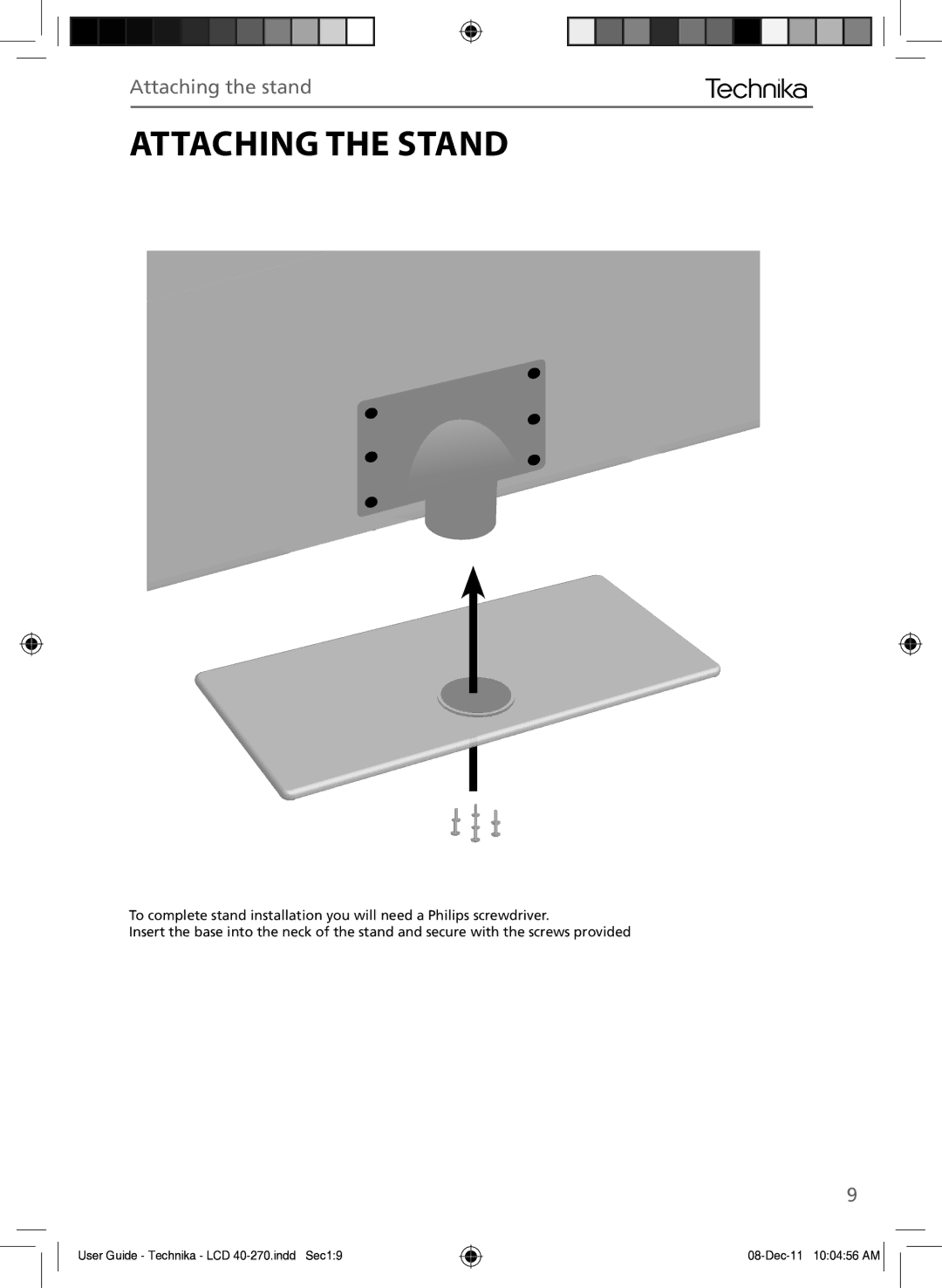 Technika LCD 40-270 manual Attaching the Stand, Attaching the stand 