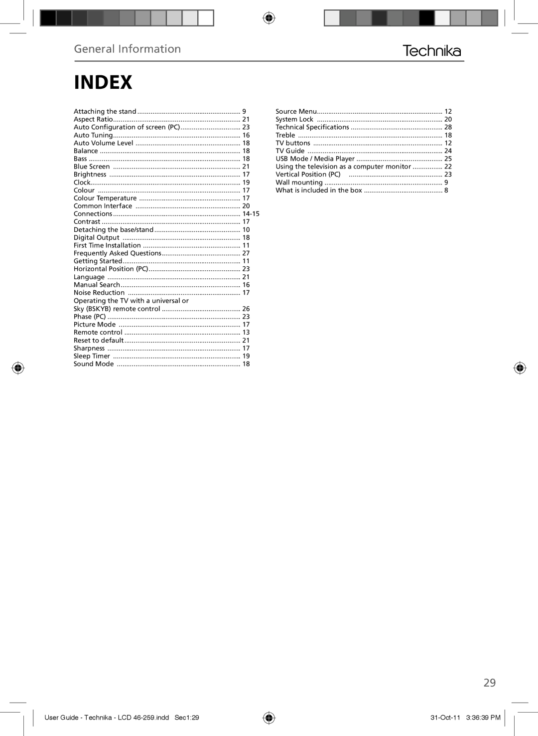 Technika LCD 46-259 manual Index 