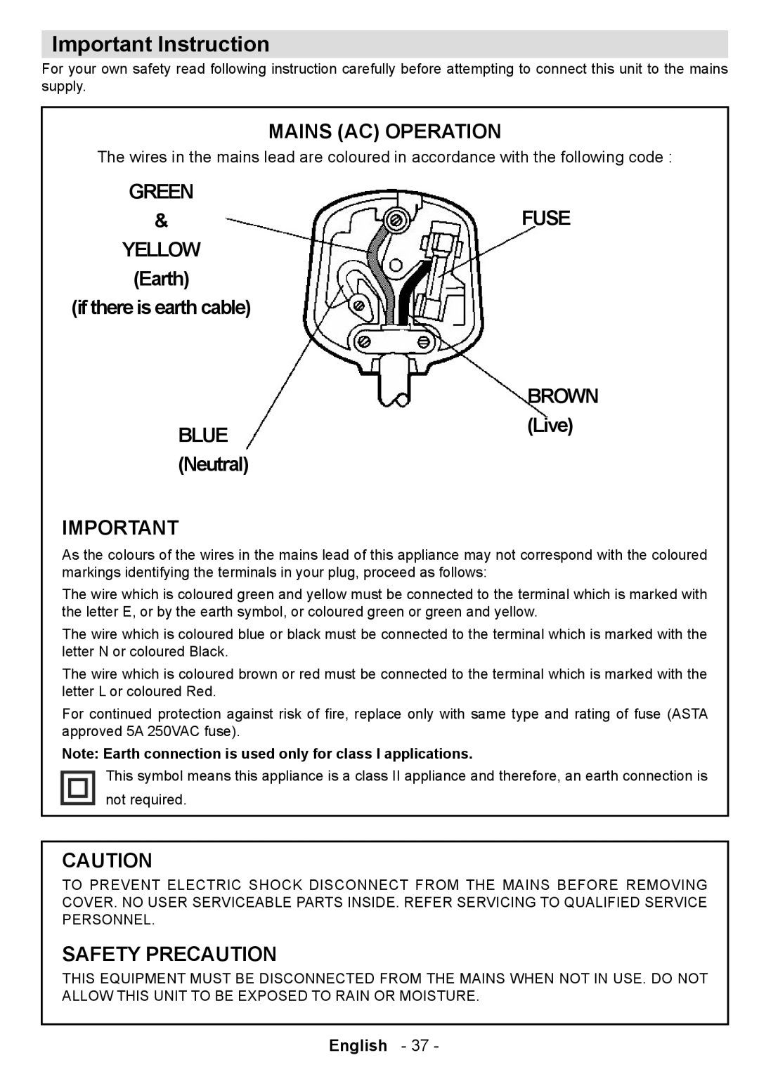 Technika LCD19-915 manual Important Instruction, Blue 