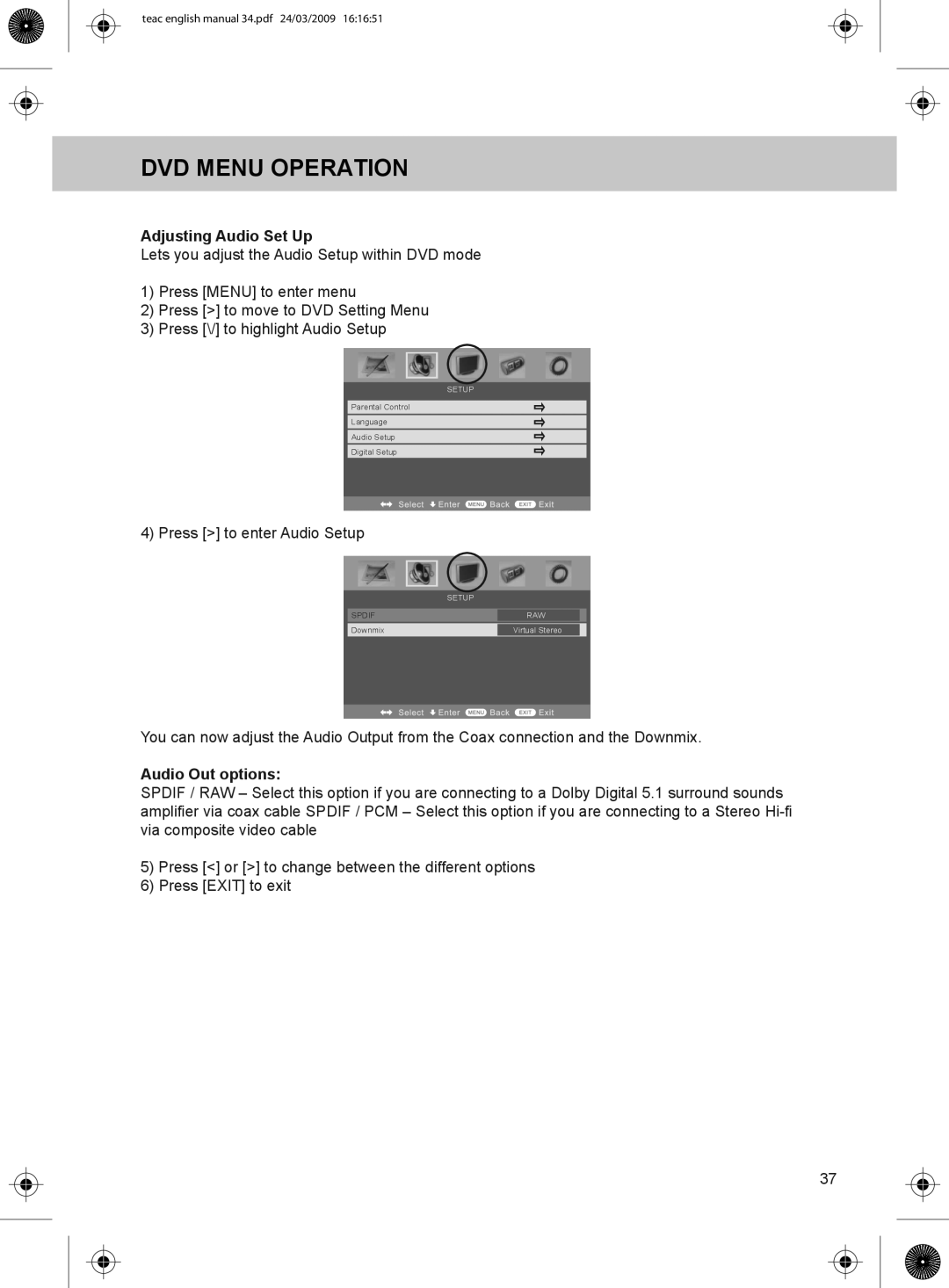 Technika LCD19W-219 manual Adjusting Audio Set Up, Audio Out options 