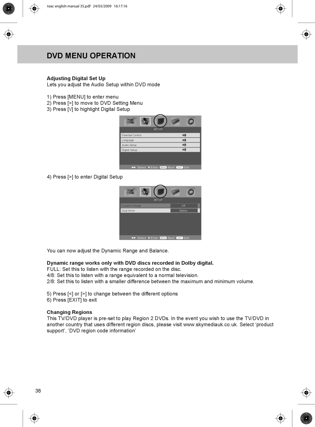 Technika LCD19W-219 manual Adjusting Digital Set Up 