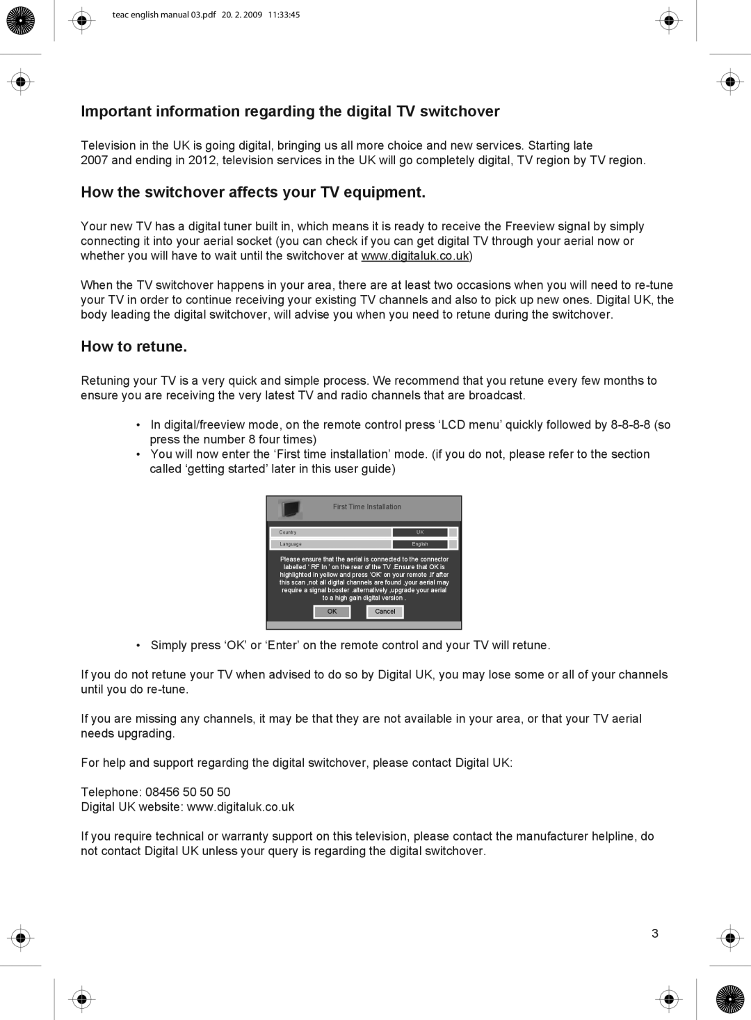 Technika LCD19W-219 manual Important information regarding the digital TV switchover 