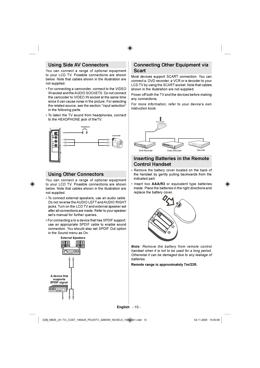 Technika LCD22-921 manual Using Side AV Connectors, Using Other Connectors, Connecting Other Equipment via Scart 