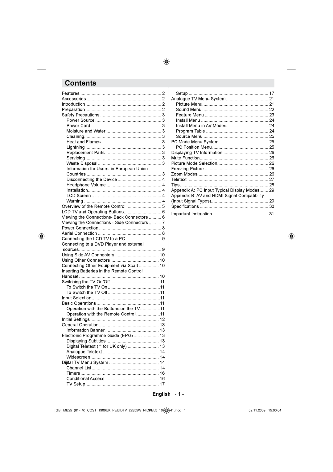 Technika LCD22-921 manual Contents 