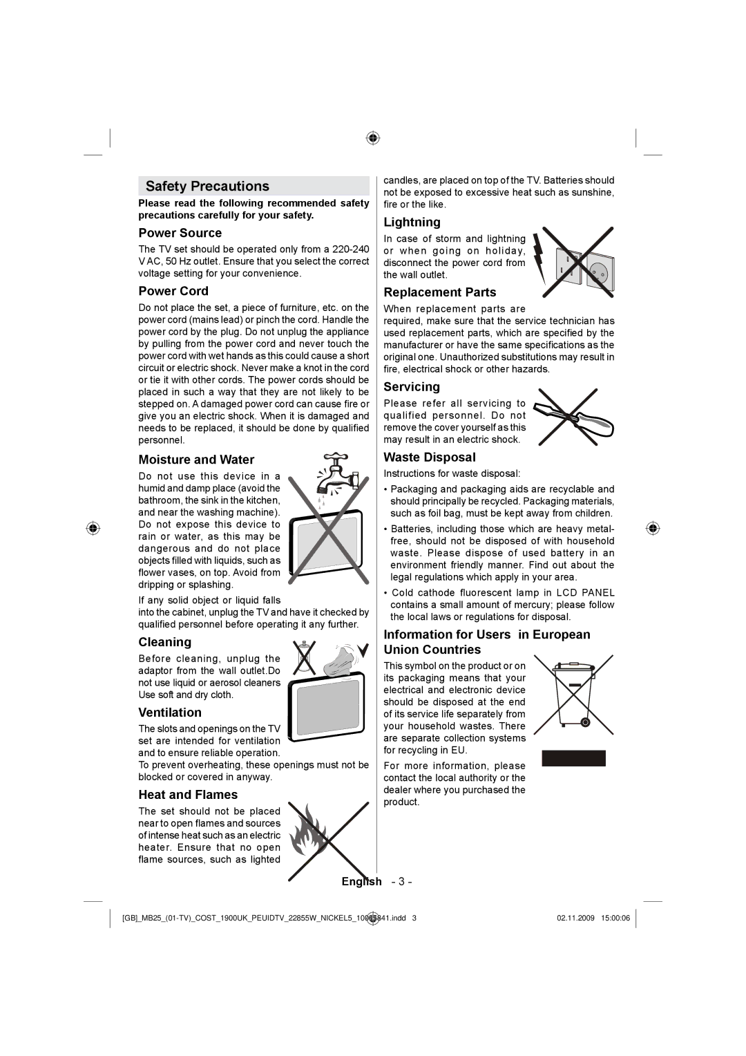 Technika LCD22-921 manual Safety Precautions 