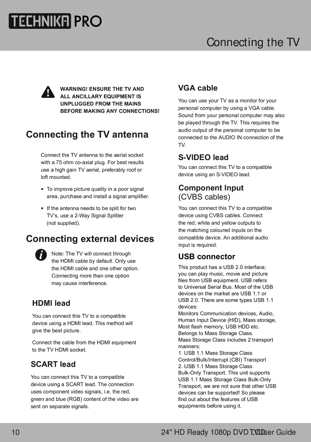 Technika LCD24-620 manual Connecting the TV antenna 