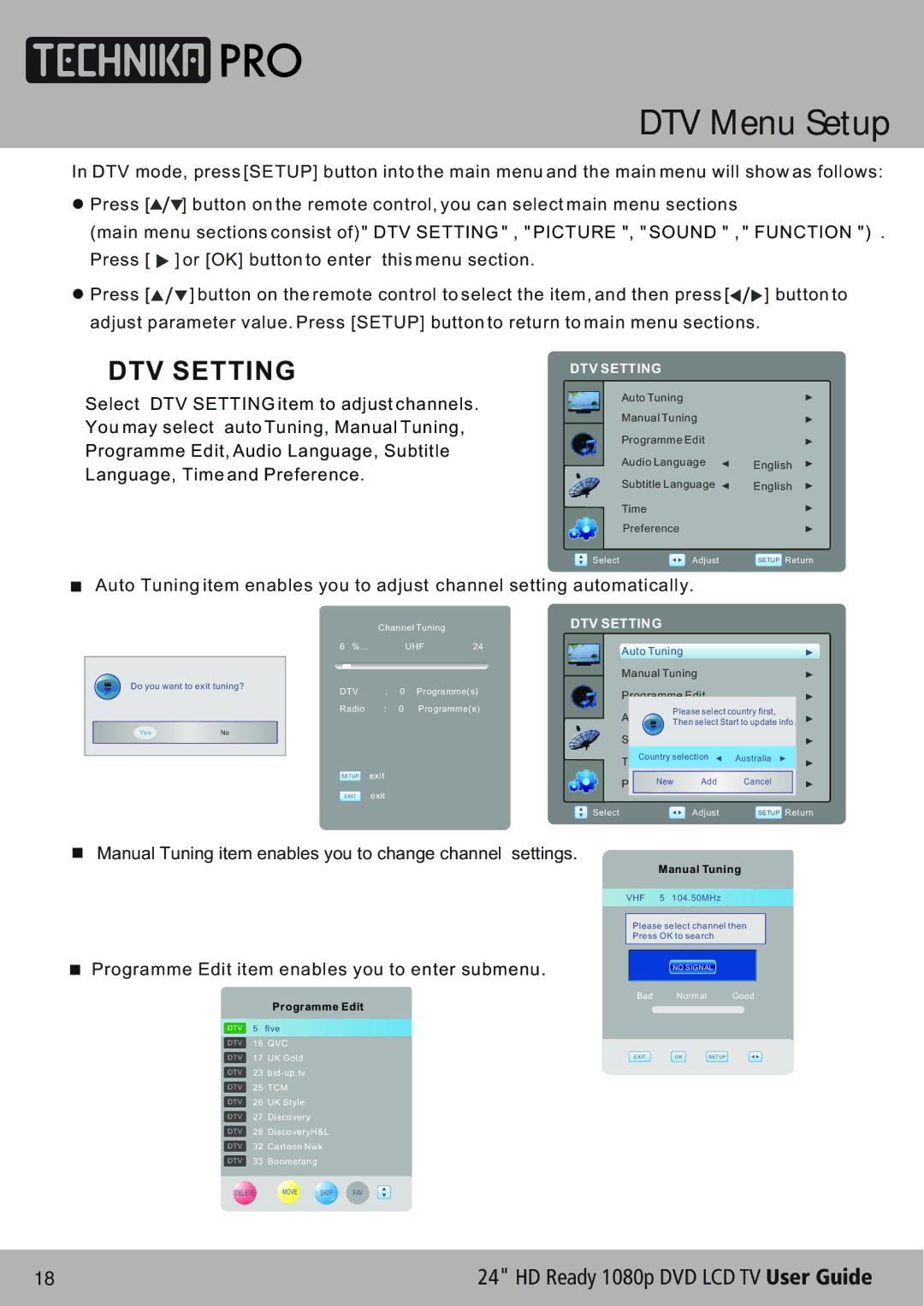 Technika LCD24-620 manual DTV Menu Setup, DTV Setting 