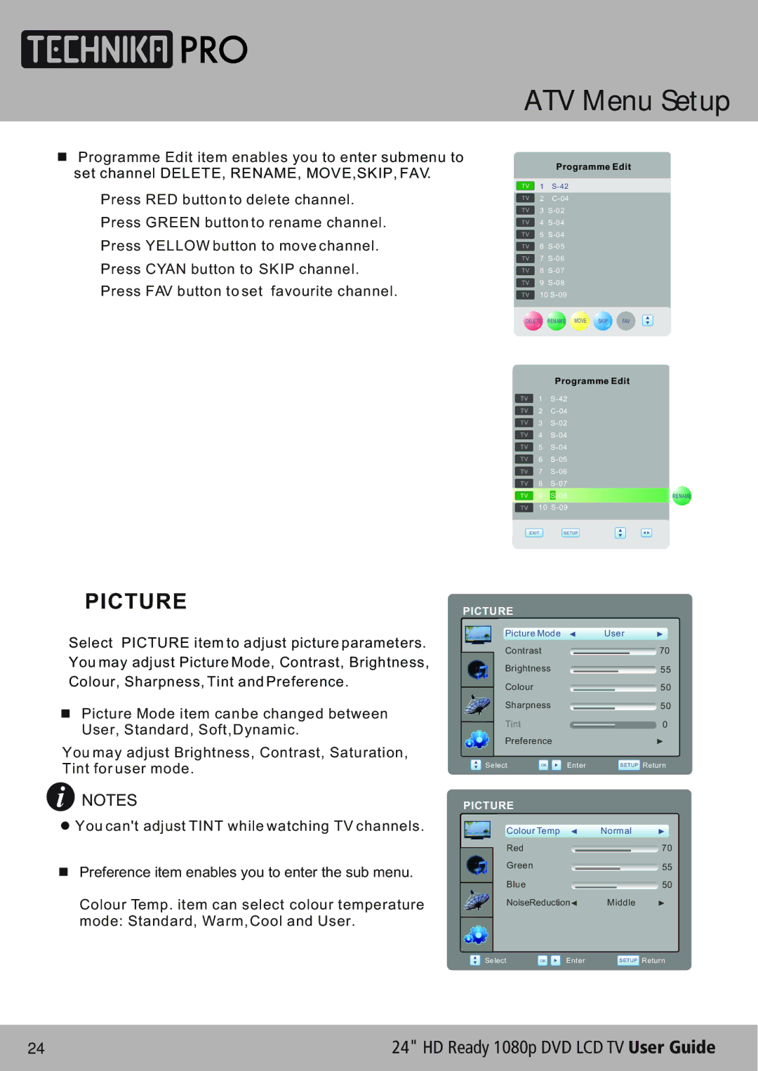 Technika LCD24-620 manual ATV Menu Setup, Programme Edit 