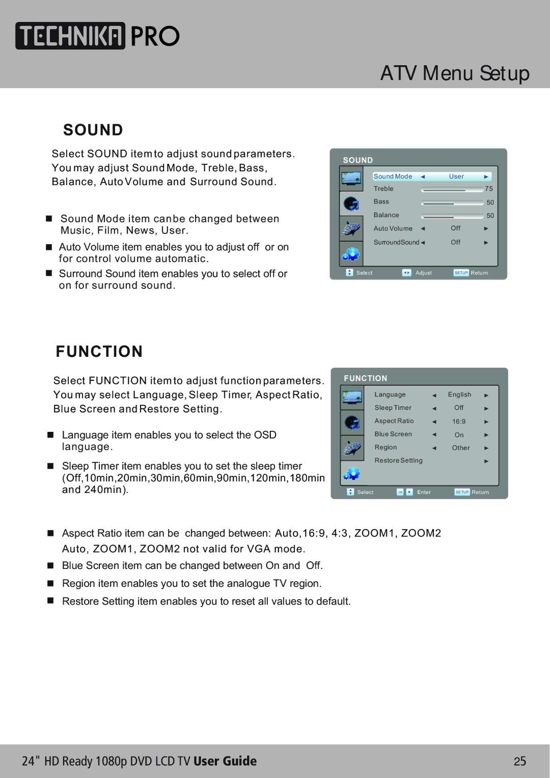 Technika LCD24-620 manual Auto, ZOOM1, ZOOM2 not valid for VGA mode 