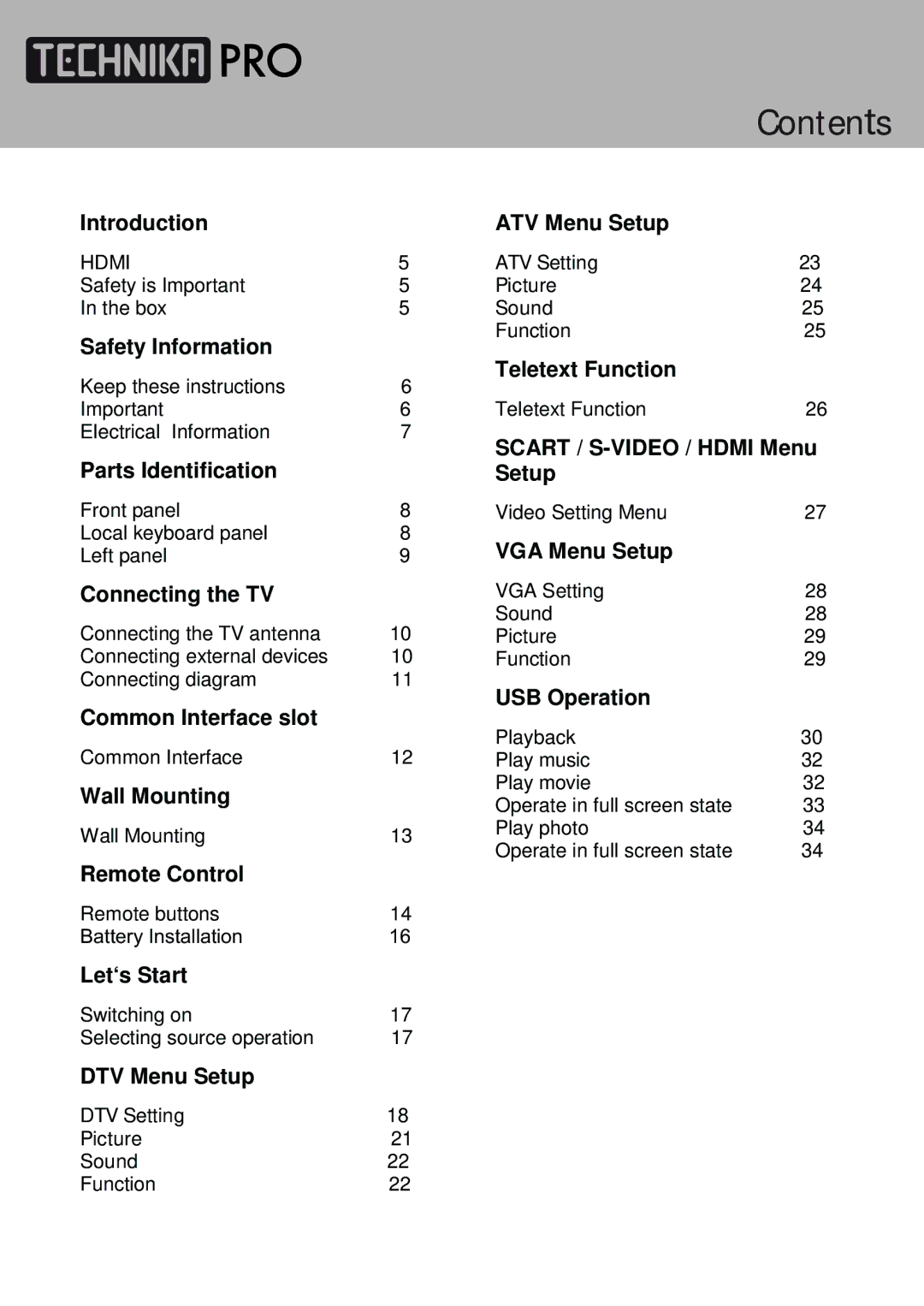 Technika LCD24-620 manual Contents 